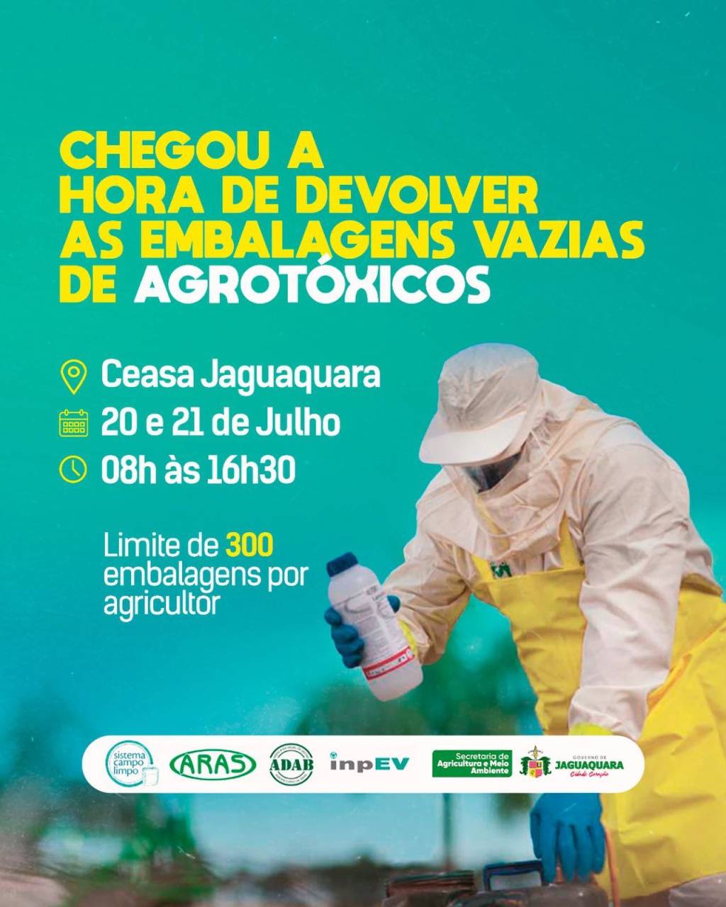 Chegou a hora de devolver as embalagens vazias de agrotóxicos!