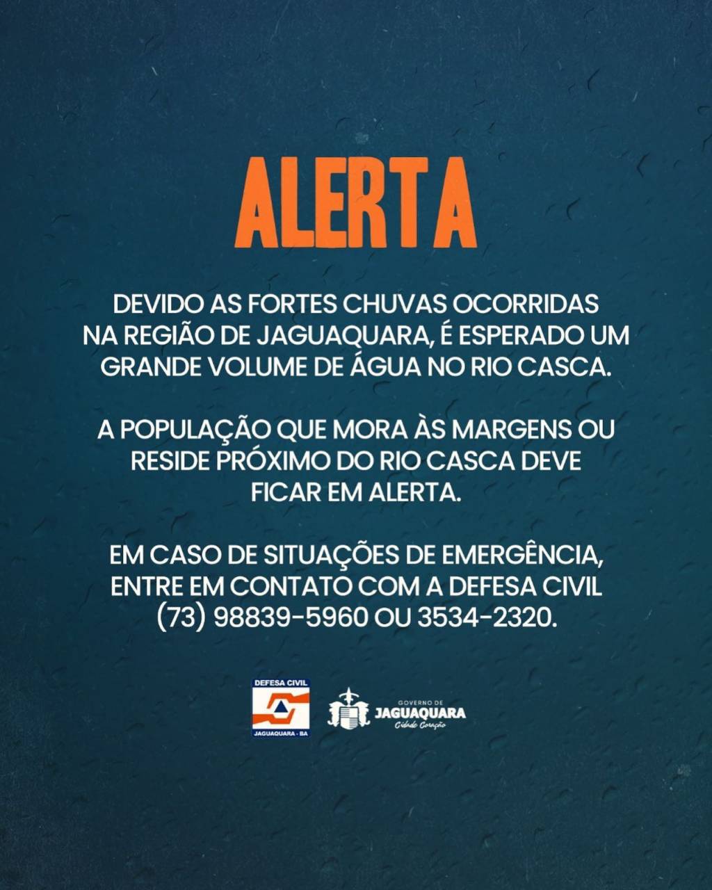 Alerta de chuvas intensas na região